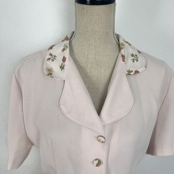 Vintage Anna 80s Light Pink Floral Collar Short Sleeve Blouse Women’s Medium - Picture 12 of 12